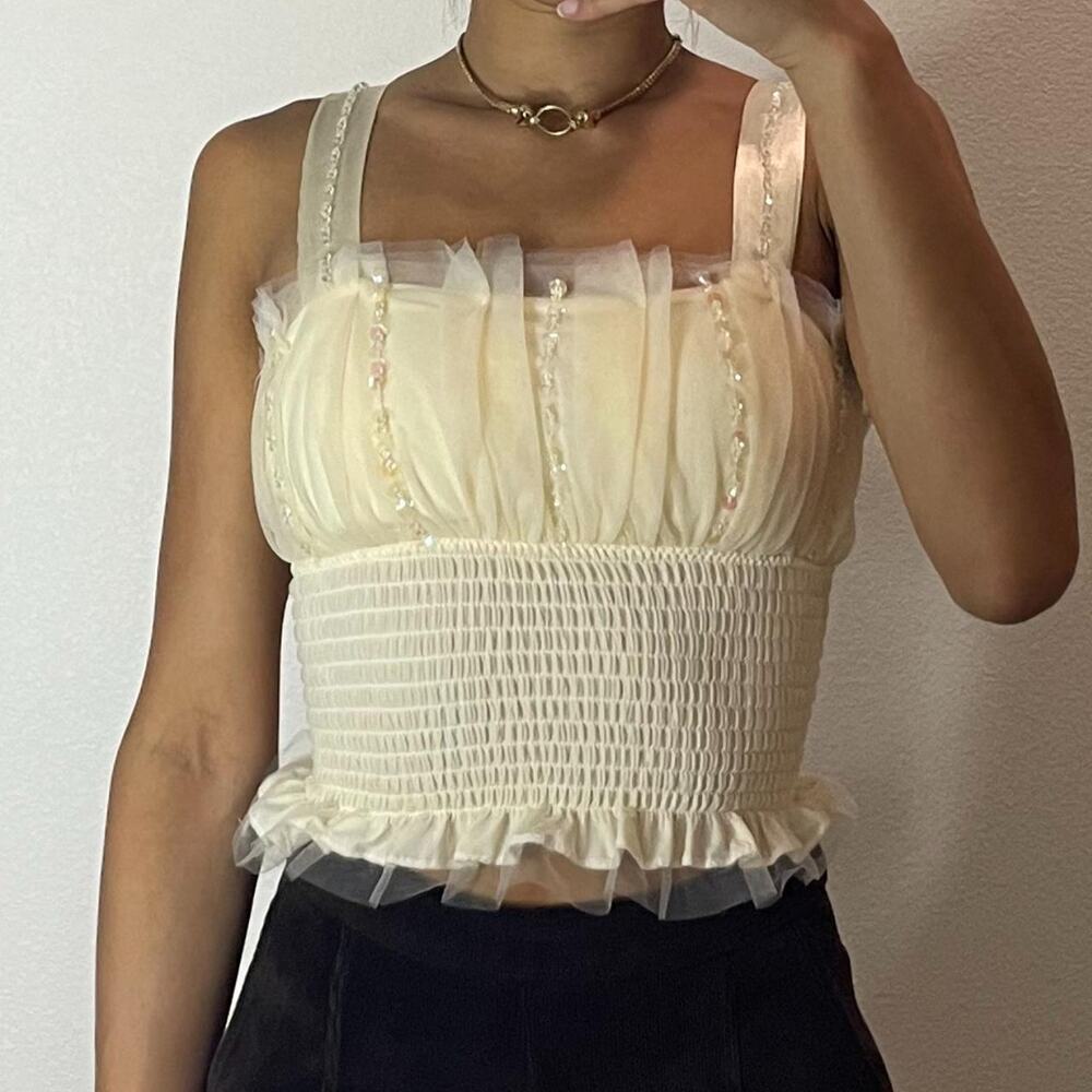 Cream Top with Beads and Sequins